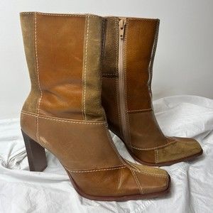 Vintage 90's Steve Madden brown patchwork square toe heel boots